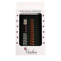 Venihea Set Of 24 Espresso Artificial Nail- Black- White-Red-16