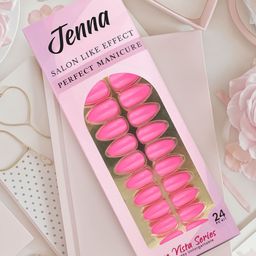 JENNA 24 Pcs French Tip Almond Shape Press-On Acrylic Artificial Nails - Rose-20