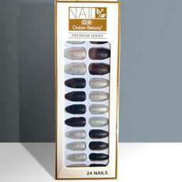 CHRONEX Set Of 24 Glitter Reusable Press On Nail Extensions-10