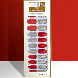 CHRONEX Set Of 24 Glitter Reusable Press On Nail Extensions-9