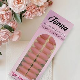 JENNA Set Of 24 French Tip Press On Acrylic Almond Shape Artificial Nails - Coral-8