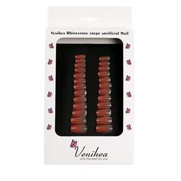 Venihea Set Of 24 Rhinestone Crede Artificial Nail- Shimmary- Red-14