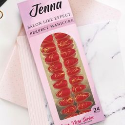 JENNA 24 Pcs French Tip Almond Shape Press-On Acrylic Artificial Nails - Red-13