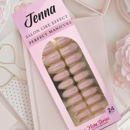 JENNA Set Of 24 French Tip Almond Shape Press On Nails -  Glossy Skin-16