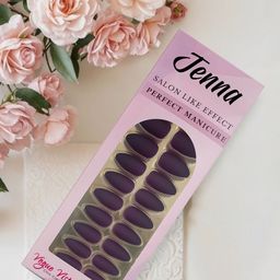 JENNA Set Of 24 Press On Acrylic Almond Shape Artificial Nails - Matte Purple-17