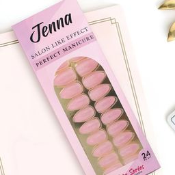JENNA Set Of 24 Press On Acrylic Almond Shape Artificial Nails - Glitter Pink-16