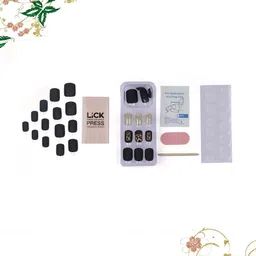 LICK 30 Pcs Matte Glitter & Pattern Fake Artificial Press On Nails - Black-0