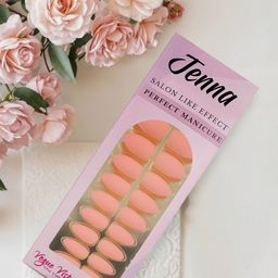 JENNA Set Of 24 French Tip Press On Acrylic Almond Shape Artificial Nails - Peach-11