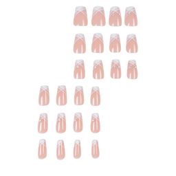 Secret Lives Set Of 24 Glossy With Stone & Stripes Design Press On Nails - Beige image 2