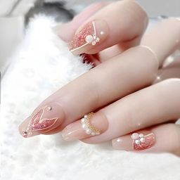 Secret Lives Set Of 24 3D Pearls & Glitter Butterfly Press On Nails - Nude-44