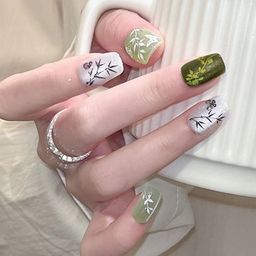 Secret Lives Set Of 24 Glossy With Butterfly & Leaves Design Press On Nails-10