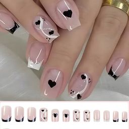 Secret Lives 24 Pieces of Black Love Nail Tips - Nude & Black-10