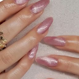 Secret Lives Set Of 24 Glossy Cats Eye Artificial Stiletto Shape Designer Nails - Pink-15