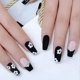 Secret Lives Coffin Shape Translucent With Flowers & Pearls Nail Art-20