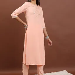 KETCH Ethnic Motifs Embroidered Regular Mirror Work Kurta With Trousers &  Dupatta image 4