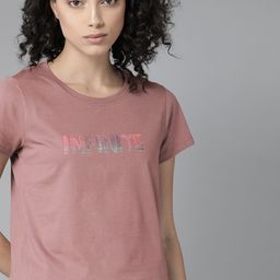 The Roadster Lifestyle Co Women Mauve Pure Cotton Printed Detail Round Neck T-shirt-image-46