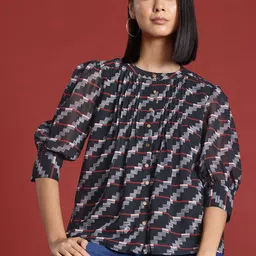 all about you Geometric Print Pintuck Detail Top-48