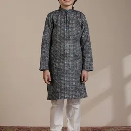 Manyavar Boys Ethnic Motifs Printed Regular Straight Kurta With Pyjamas-image-95