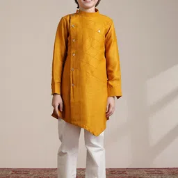 Manyavar Boys Mandarin Collar Regular Asymmetric Kurta With Pyjamas-32