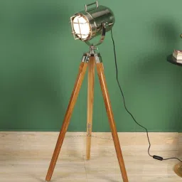 pristine interiors Pascale Silver Metal Shade Tripod Floor Lamp With Wood & Metal Base-picture-38