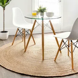 Beige Solid Jute 5 ft x 5 ft Hand Woven Carpet by HabereIndia-picture-0