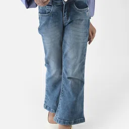 Crimsoune Club Girls Blue Bootcut High-Rise Heavy Fade Stretchable Jeans-52