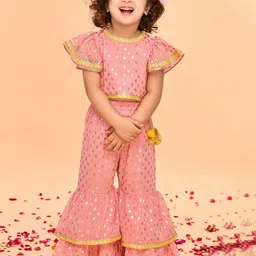 SAKA DESIGNS Girls Ethnic Motifs Printed Regular Gotta Patti Top With Sharara-image-92