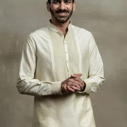 Tasva Men Cream-Coloured Textured Yoke Design Kurta with Pyjamas image 2
