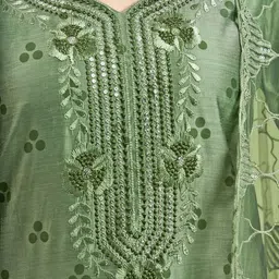 Anouk Geometric Printed Thread Work Chanderi Silk Kurta With Trousers & Dupatta image 2