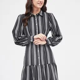 Kibo Striped Cuff Sleeves Shirt Dress-picture-55