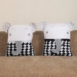My Gift Booth Set Of 2 Off-White & Black Elephant Cushions With Filler-picture-30