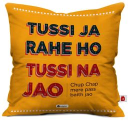 Indigifts Mustard Yellow Printed Square Cushion Cover with Filler-6