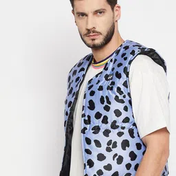 FUGAZEE Men Blue Leopard Printed Lightweight Open Front Jacket image 5