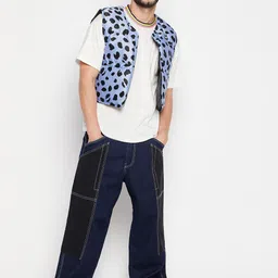 FUGAZEE Men Blue Leopard Printed Lightweight Open Front Jacket image 2