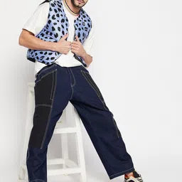 FUGAZEE Men Blue Leopard Printed Lightweight Open Front Jacket-40