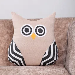 My Gift Booth Beige & Black Appliqued Owl-Shaped Cushion with Filling-picture-48