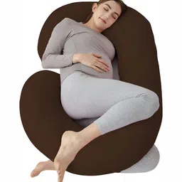 DADDY COOL Brown Fiber Filled Cotton Breathable C Shaped Maternity Pillow-image-77