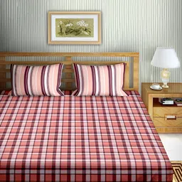 Aura Peach & Grey Geometric Cotton 180 TC King Bedsheet with 2 Pillow Covers-19