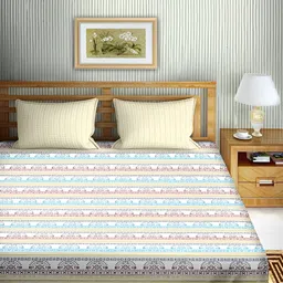Aura Green & White Geometric Cotton 180 TC Queen Bedsheet with 2 Pillow Covers-image-79