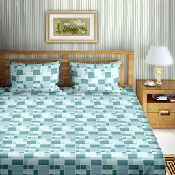 Aura Green & Teal Geometric Cotton180 TC Double Queen Bedsheet with 2 Pillow Covers-image-69