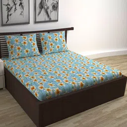 Divine Casa Turquoise Blue Floral 144 TC Queen Bedsheet with 2 Pillow Covers-image-95