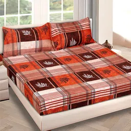 ROMEE Brown & Orange Geometric 150 TC Microfiber Queen Bedsheet & 2 Pillow Covers-image-43