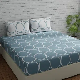 Huesland Comfort Blue & White Printed 144 TC Cotton Queen Bedsheet & 2 Pillow Covers-image-65