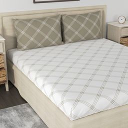 Huesland Aspire White & Beige Geometric 186 TC Cotton Queen Bedsheet With 2 Pillow Covers-image-99