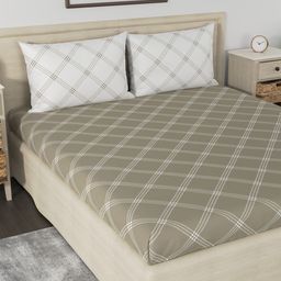 Huesland Aspire Beige & White Geometric 186 TC Cotton Queen Bedsheet With 2 Pillow Covers-image-36