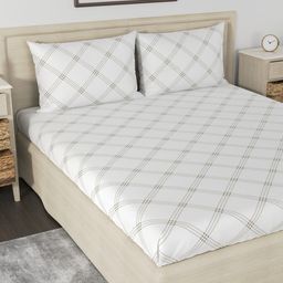 Huesland Aspire White & Brown Geometric 186 TC Cotton Queen Bedsheet With 2 Pillow Covers-image-85