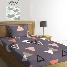 KLOTTHE White & Grey Geometric 210 TC 2 Single Bedsheet with 2 Pillow Covers-23