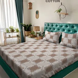KLOTTHE Grey Floral Printed 400TC Pure Cotton Double King Bedsheet & 2 Pillow Covers-image-38