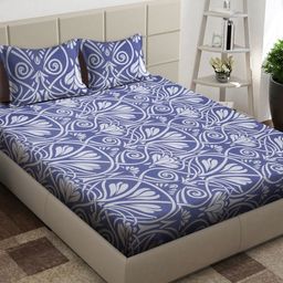 Arrabi Purple & White Floral 300 TC King Bedsheet with 2 Pillow Covers-image-64