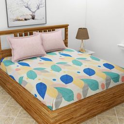 UrbanArts Pink & Blue Floral King Bedsheet with 2 Pillow Covers-image-19